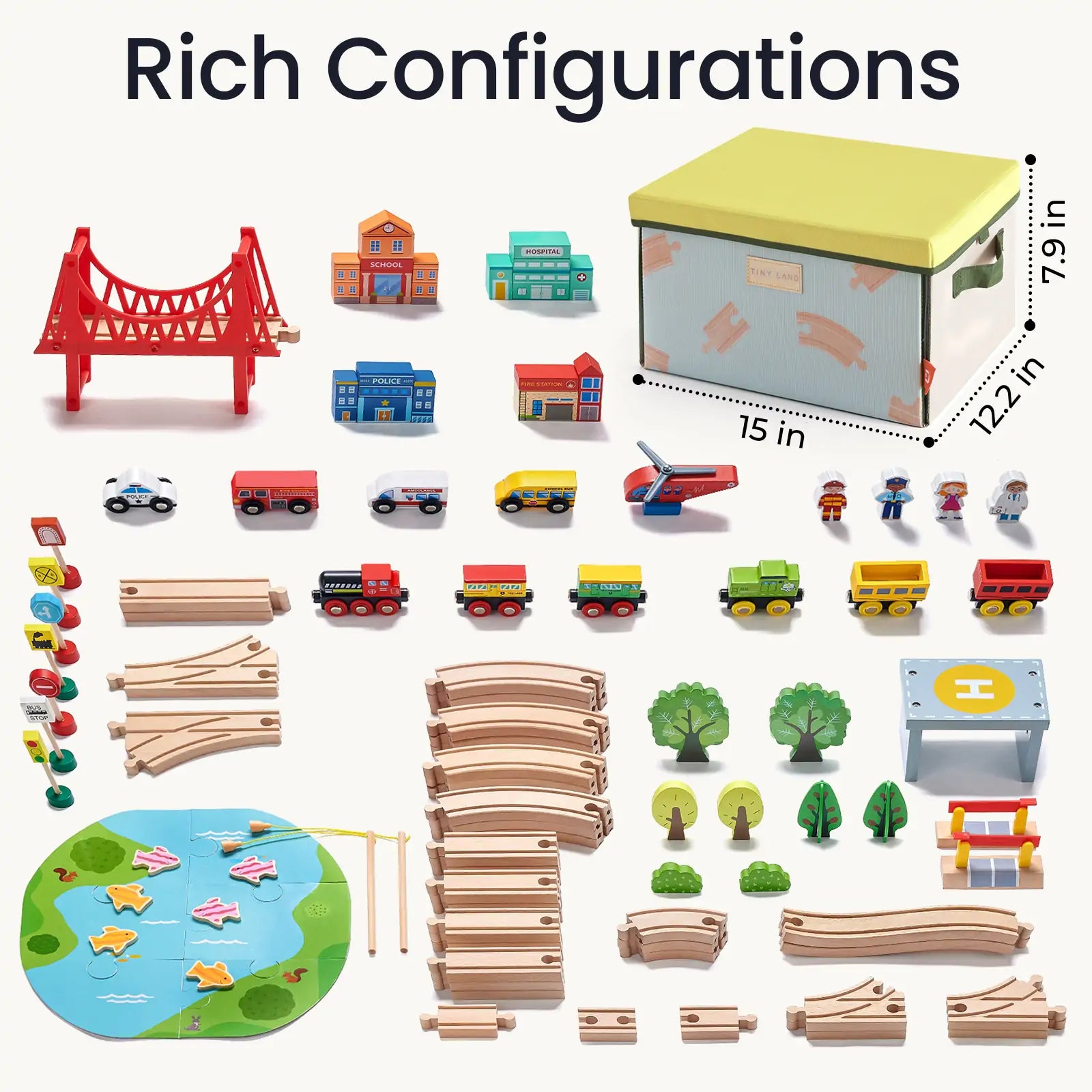 Tiny Land® 110-Piece Wooden Train Set with Folding Storage Box