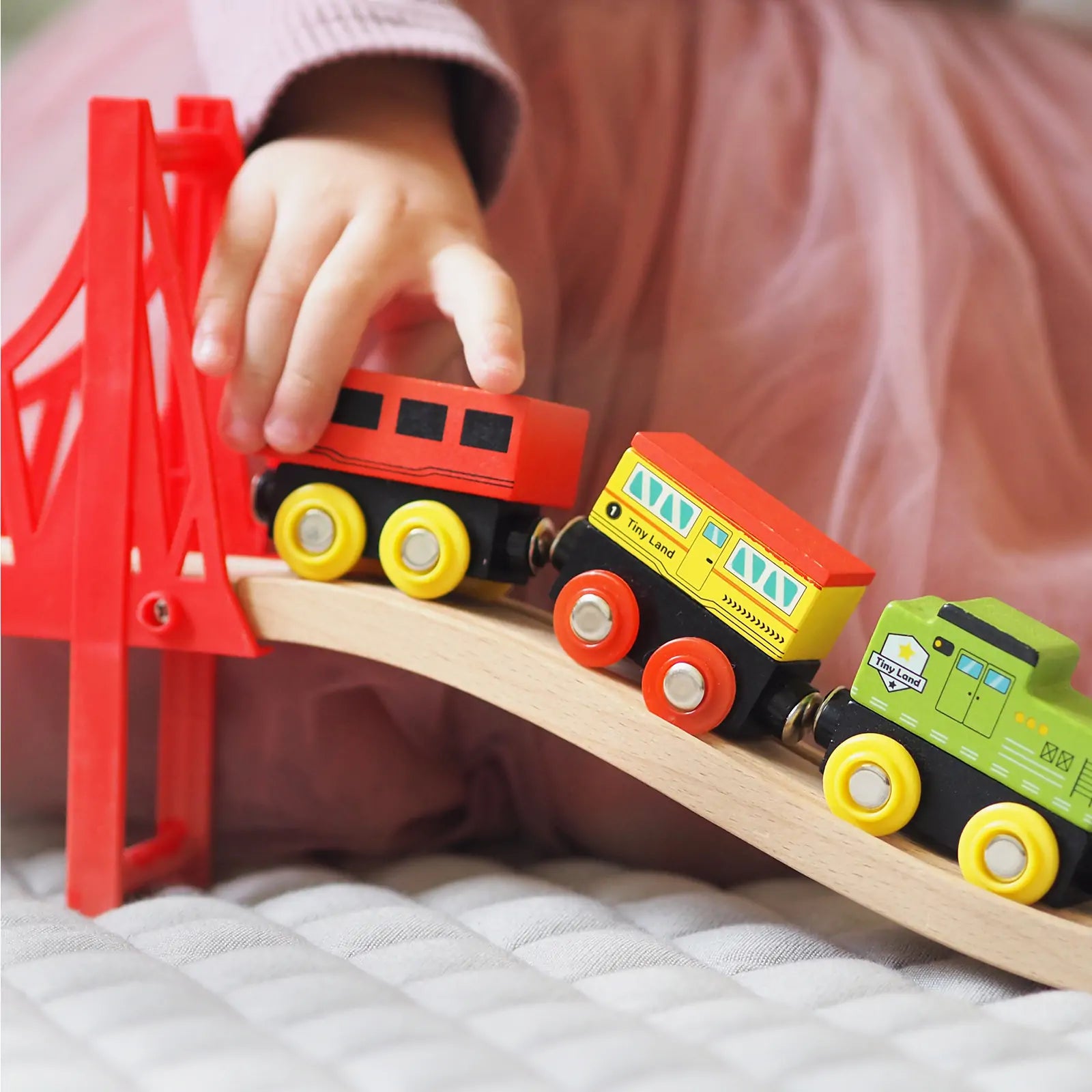 Tiny Land® 110-Piece Wooden Train Set with Folding Storage Box