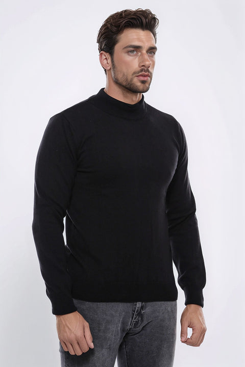 Half Turtleneck Black Knitwear Sweater - Wessi