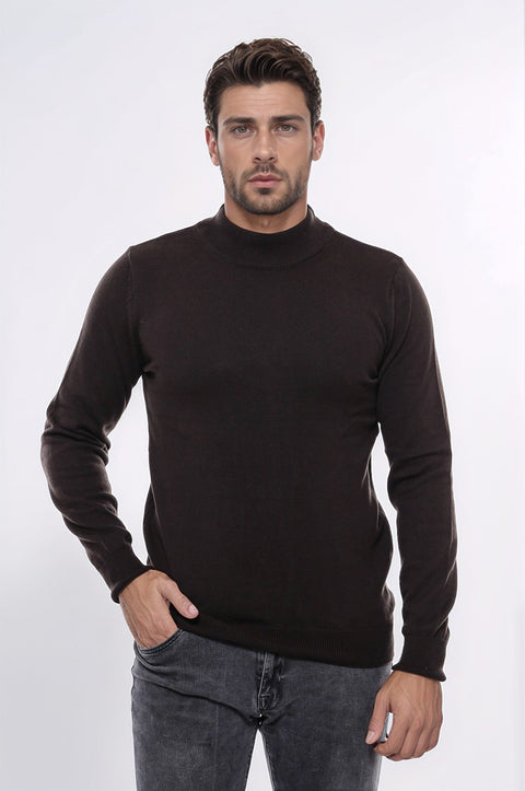 Half Turtleneck Brown Knitwear Sweater - Wessi