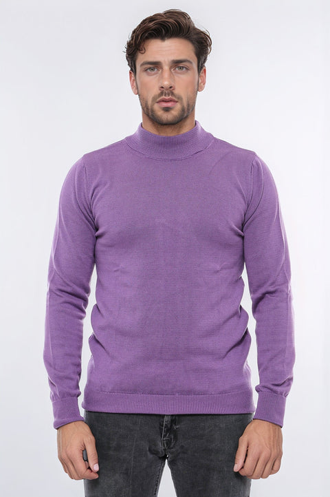 Half Turtleneck Purple Knitwear Sweater - Wessi