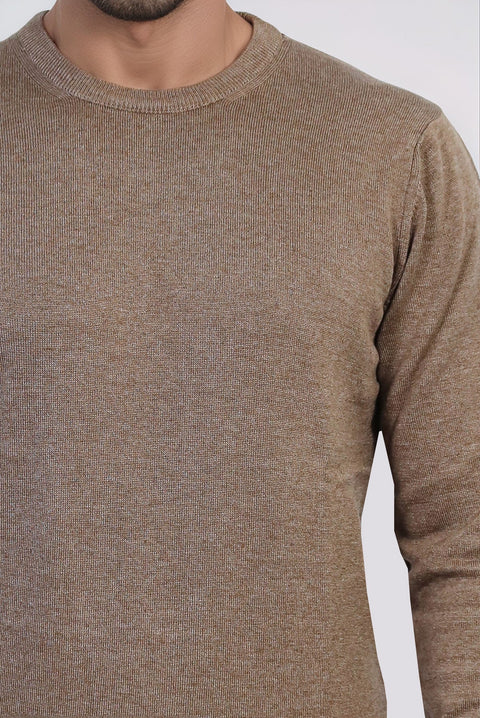 Brown Crew Neck Men Sweater - Wessi