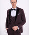 Velvet Lapel Slim Fit Burgundy Men Tuxedo - Wessi