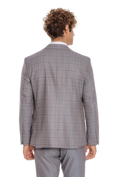 Checked Slim Fit Light Blue Men Suit - Wessi