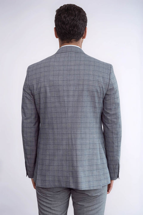 Checked Slim Fit Grey Men Suit - Wessi
