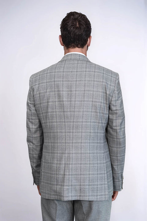 Checked Slim Fit Light Grey Men Suit - Wessi