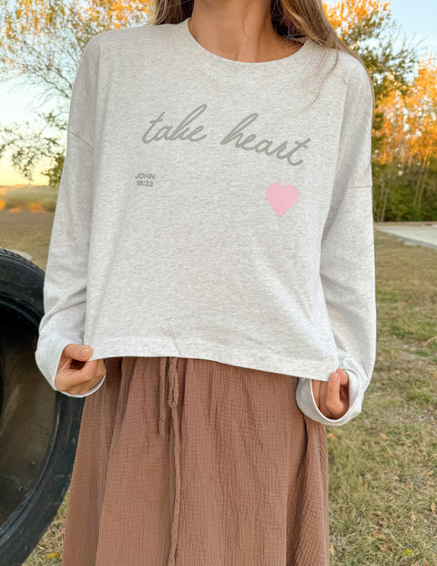 Take Heart Cropped LS Women's Tee