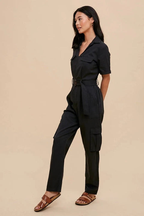 Tencel Blend Utility Jumpsuit BLACK