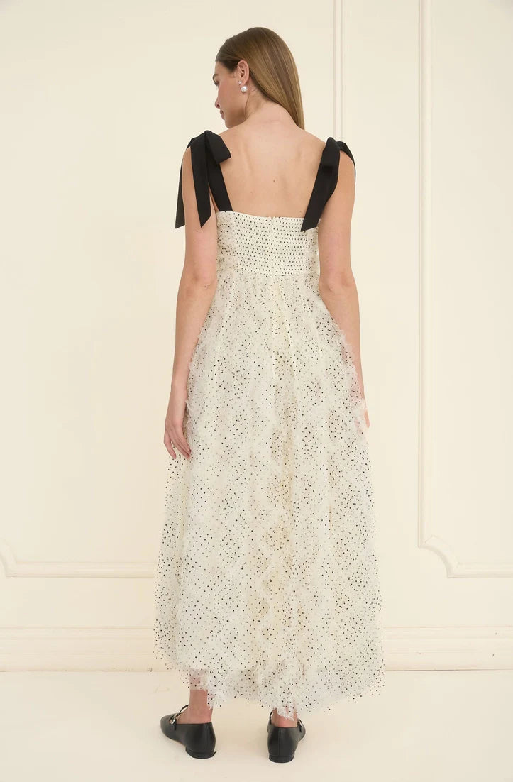 Textured Polka Dot Tulle Corset Midi Dress