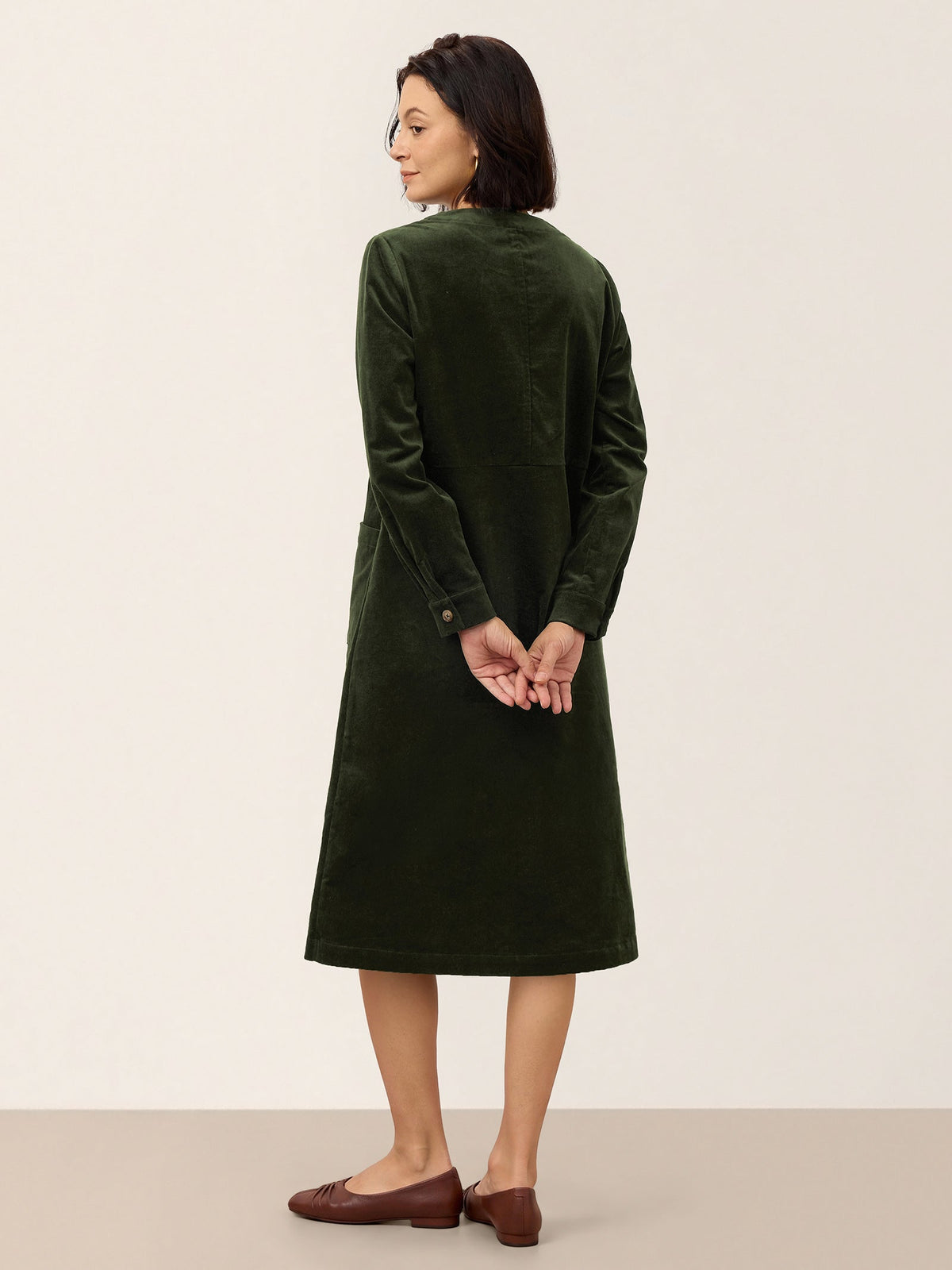 Cotton Lyocell Textured Button Front Pocket Midi Dress NOVALIE