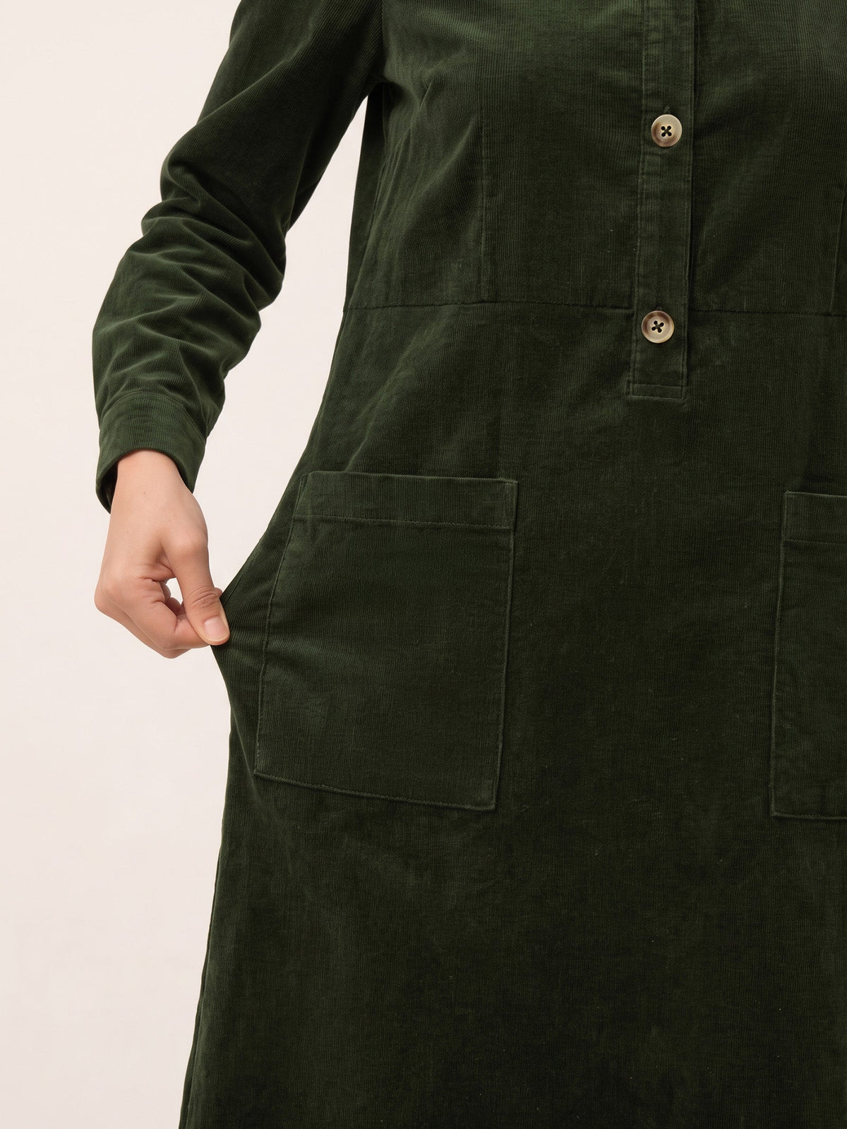 Cotton Lyocell Textured Button Front Pocket Midi Dress NOVALIE