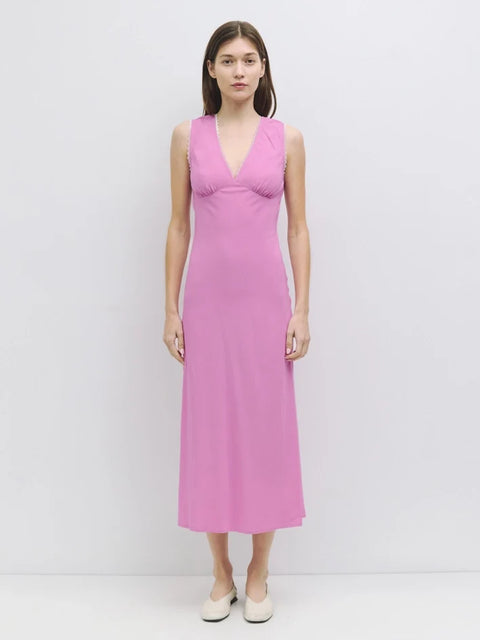 Arielle Lace Trimmed Midi Dress Pink