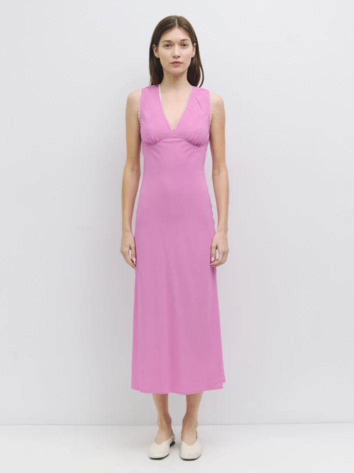 The Arielle Dress | Lace Trimmed Midi Dress PINK