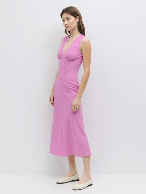 Arielle Lace Trimmed Midi Dress Pink