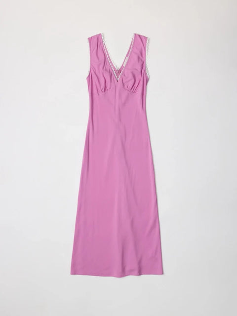 Arielle Lace Trimmed Midi Dress Pink