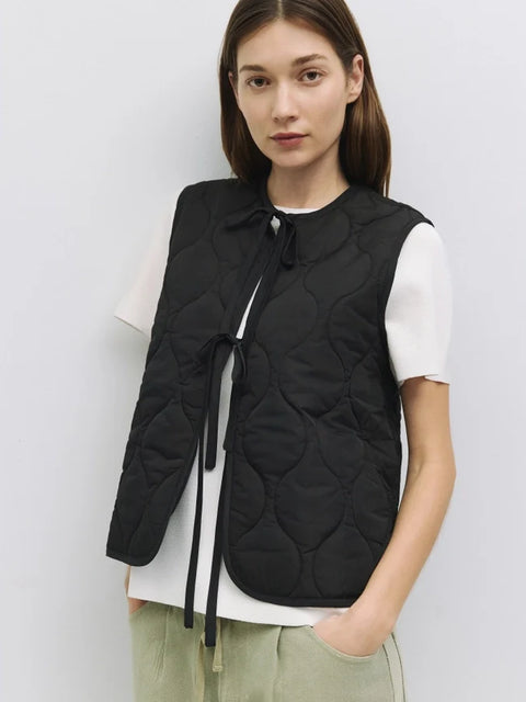 The Astrid Vest | Front Tie Puffer Vest BLACK