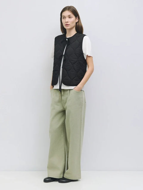 The Astrid Vest | Front Tie Puffer Vest BLACK