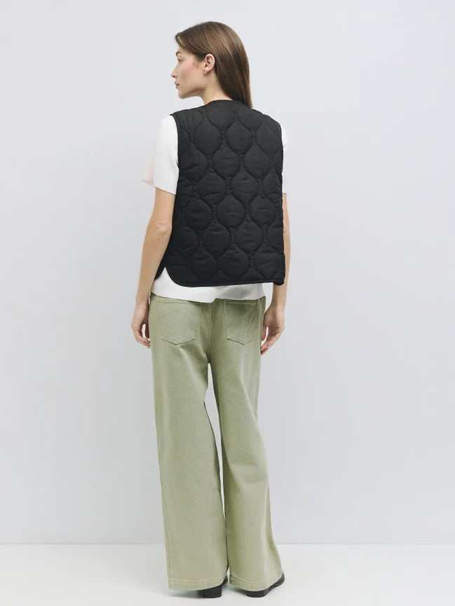 The Astrid Vest | Front Tie Puffer Vest BLACK