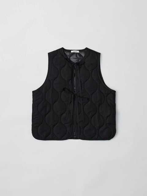 The Astrid Vest | Front Tie Puffer Vest BLACK