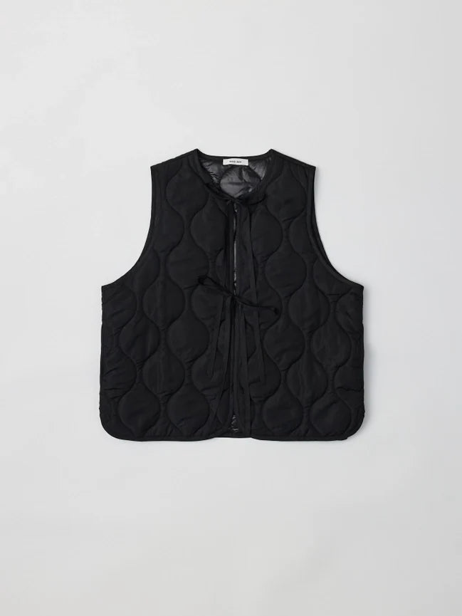 The Astrid Vest | Front Tie Puffer Vest BLACK