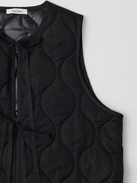 The Astrid Vest | Front Tie Puffer Vest BLACK