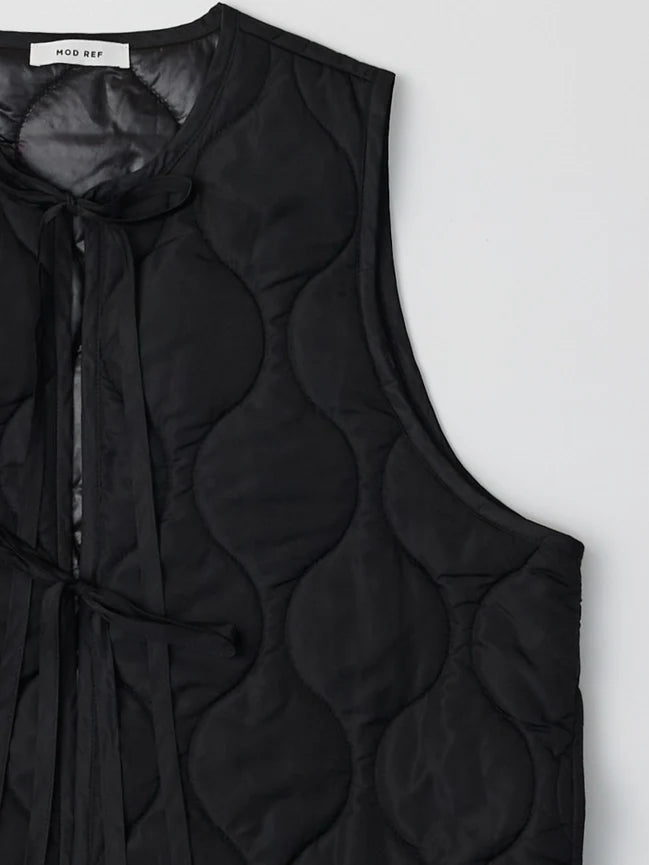 The Astrid Vest | Front Tie Puffer Vest BLACK