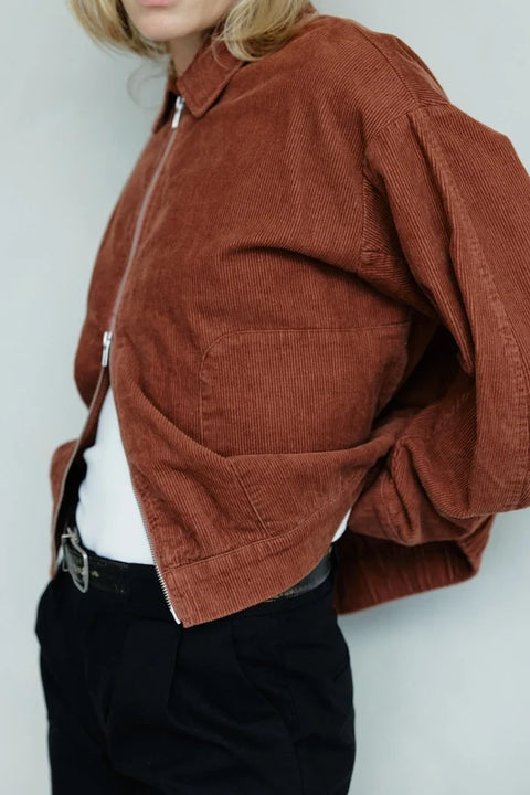 The Hayden Jacket | Cropped Corduroy Jacket - BRICK