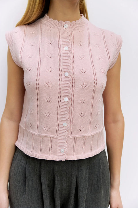 The Linda Vest | Pointelle Sweater Vest - Pink