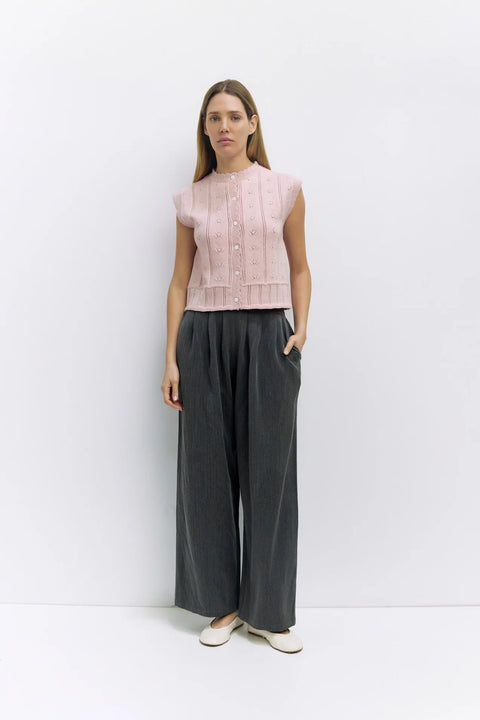 The Linda Vest | Pointelle Sweater Vest - Pink