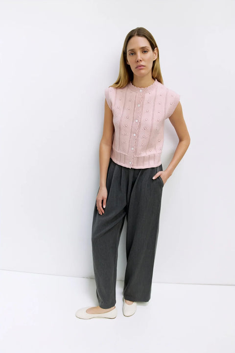 The Linda Vest | Pointelle Sweater Vest - Pink