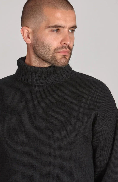 The Modern Submariner - Roll Neck Merino Wool Jumper Black