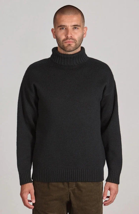 The Modern Submariner - Roll Neck Merino Wool Jumper Black