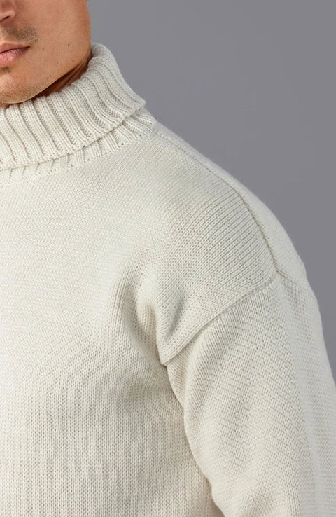 The Modern Submariner - Roll Neck Merino Wool Jumper Ecru