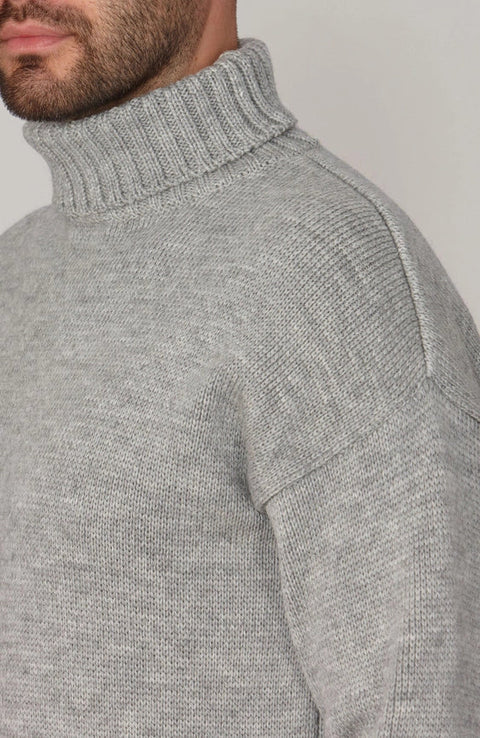 The Modern Submariner - Roll Neck Merino Wool Jumper Light Grey