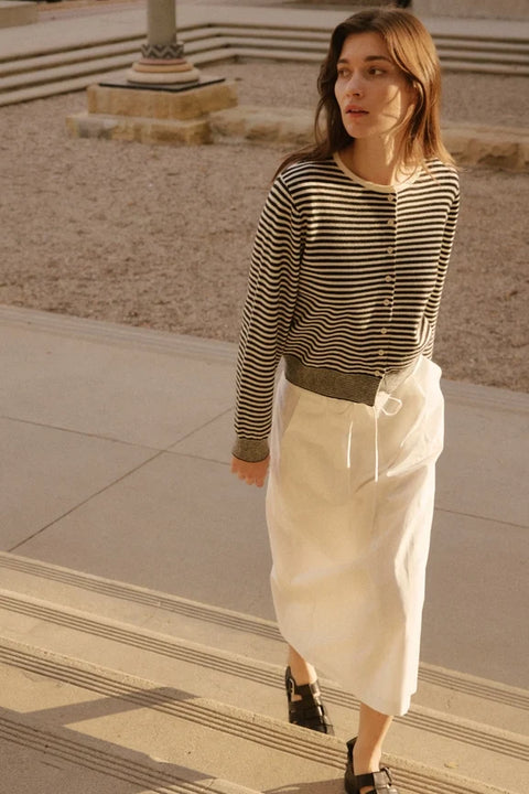 The Montana Cardigan | Striped Button-Down Cardigan BLACK/WHITE
