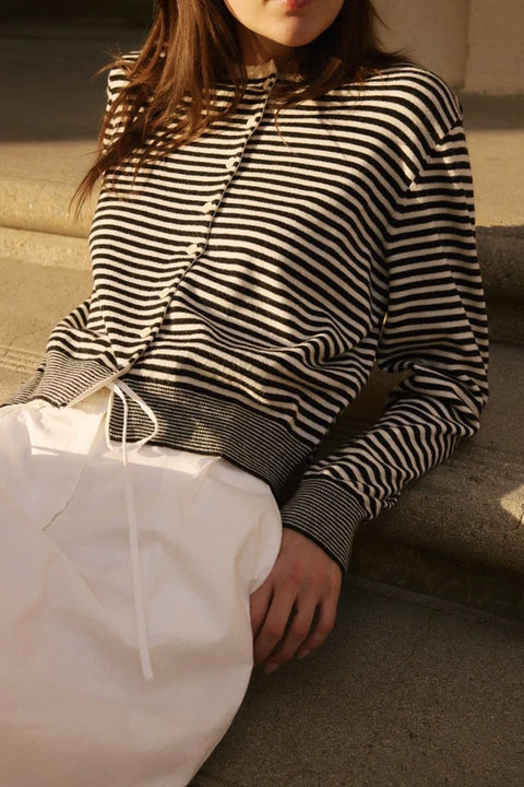 The Montana Cardigan | Striped Button-Down Cardigan BLACK/WHITE