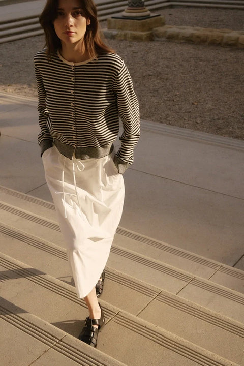 The Montana Cardigan | Striped Button-Down Cardigan BLACK/WHITE