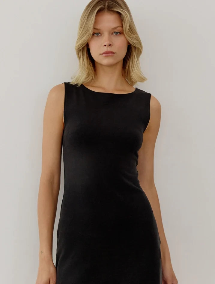 The Nikki Dress | Brushed Cotton Mini Dress - BLACK