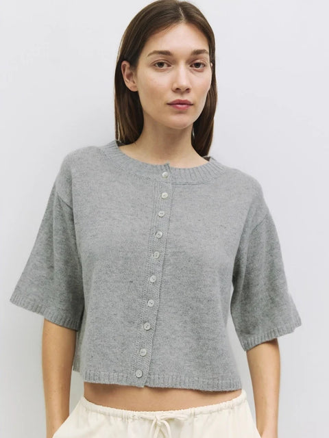 The Stacey Cardigan | Brushed Half Sleeve Cardigan - HEATHER GREY