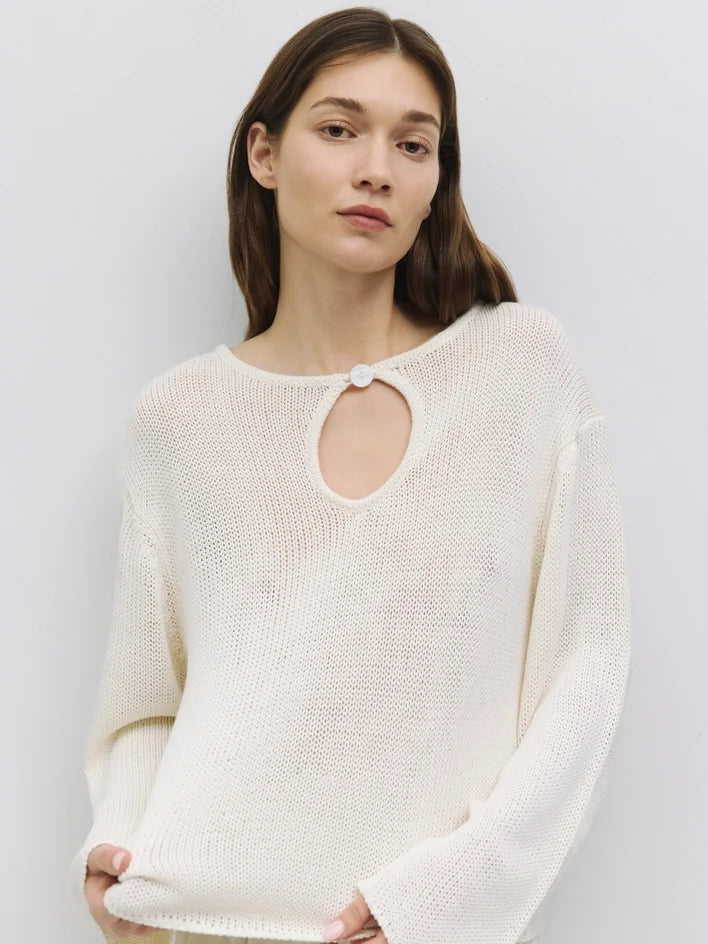The Tala Sweater | Knit Sweater with Keyhole Neckline CREAM
