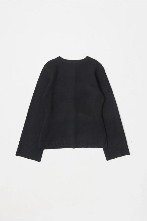 The Tyler Cardigan | Women's Bell Sleeve Buttoned Sweater - BLACK