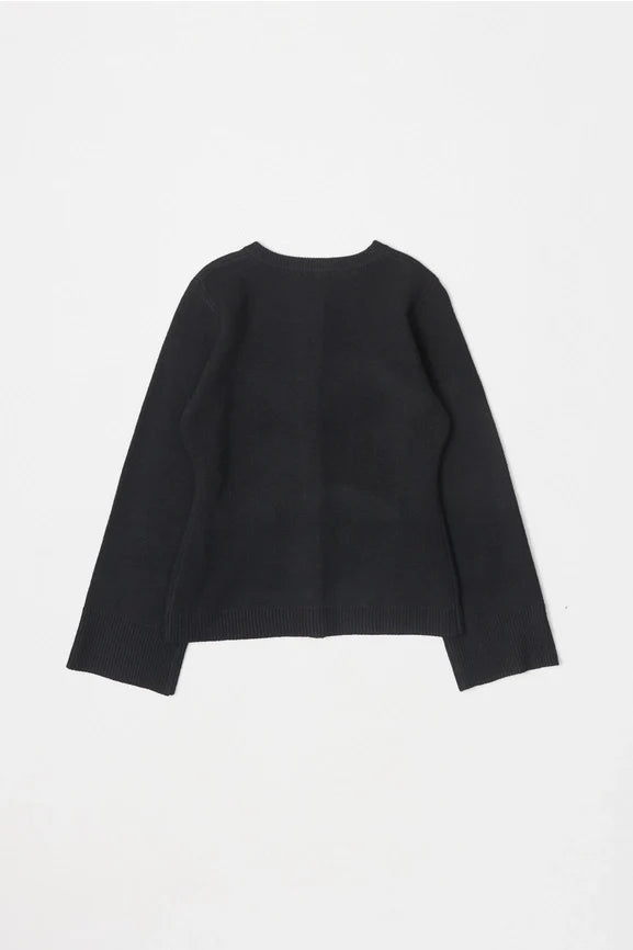 The Tyler Cardigan | Women's Bell Sleeve Buttoned Sweater - BLACK