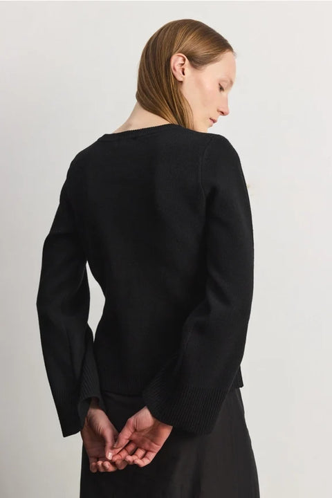 The Tyler Cardigan | Women's Bell Sleeve Buttoned Sweater - BLACK