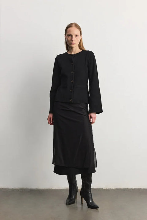 The Tyler Cardigan | Women's Bell Sleeve Buttoned Sweater - BLACK