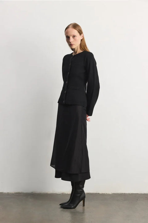 The Tyler Cardigan | Women's Bell Sleeve Buttoned Sweater - BLACK