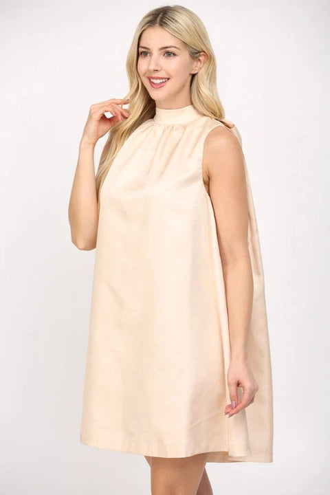 Tie Back Halter Neck Satin A-Line Dress in Champagne