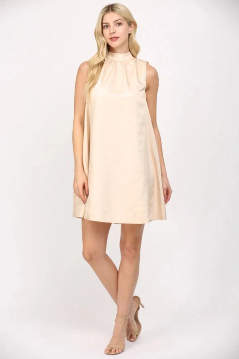 Tie Back Halter Neck Satin A-Line Dress in Champagne