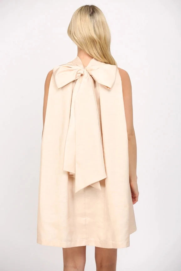 Tie Back Halter Neck Satin A-Line Dress  CHAMPAGNE