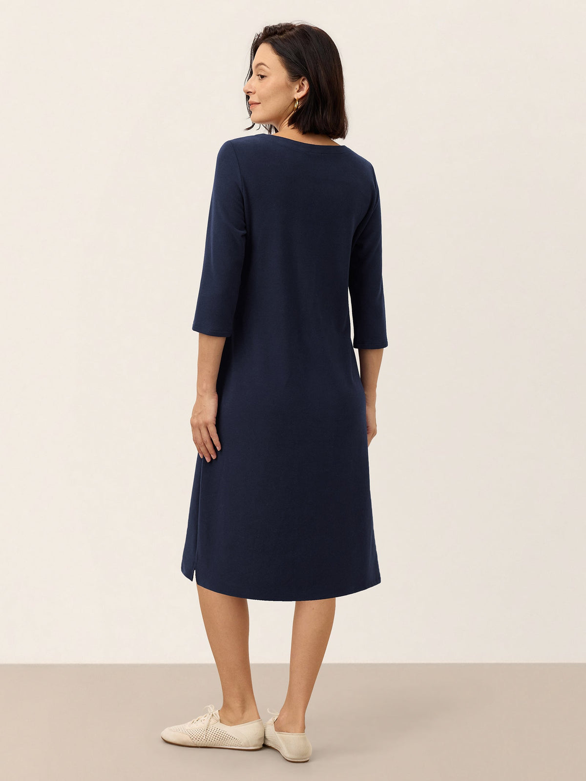 Cotton Tie Neck Three Quarter Sleeve Midi Dress SERENELLA