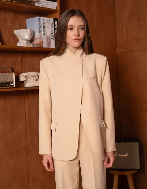 Timeless Structured Jacket with Fold-Down Officer Collar